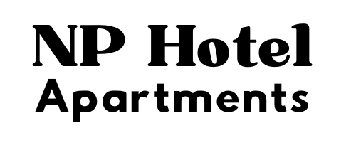A black and white image of a sign that says NP Hotel Apartments.